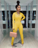 Fashion Women's Clothing Solid Long Sleeve Slim Fitted Jumpsuit