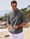 Men's Shirt Long Sleeve Stand Collar Pineapple Plaid Shirt Men's Casual Shirt Top