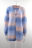 Winter Sweater Rainbow Tie Dye Plus Size Cardigan Women's Knitting Shirt Jacket