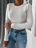 Autumn And Winter Solid Color Round Neck Long-Sleeved Knitting Top For Women