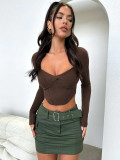 Autumn Fashion Sexy Small V-Neck Top Tight Fitting Long Sleeve Basic Shirt T-Shirt Outdoor Wear Women's Clothing