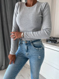 Autumn And Winter Solid Color Round Neck Long-Sleeved Knitting Top For Women