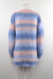 Winter Sweater Rainbow Tie Dye Plus Size Cardigan Women's Knitting Shirt Jacket