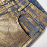 Women Autumn Solid Shiny Zipper Pocket Denim Casual Straight Pants