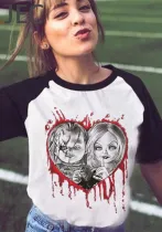 Halloween Women Dark Bloody Short Sleeve Patchwork T-Shirt