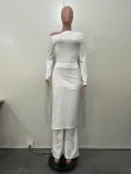 Women Solid Long Sleeve Slit Top and Pant Two Piece Set