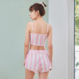 Women Letter striped camisole and shorts loungewear two-piece set