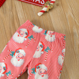 Christmas Girl long-sleeved cartoon Santa Claus printed T-shirt Pant home wear two-piece set