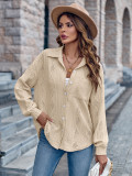 Women Turndown Collar Single Breasted Solid Loose Long Sleeve Shirt