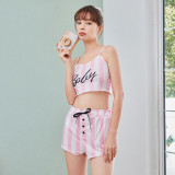 Women Letter striped camisole and shorts loungewear two-piece set