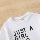 Girl Autumn Lace Sleeve Long Sleeve White Letter Print T-Shirt