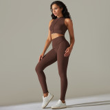 Seamless Knitting Ribbed Zipper Sports Yoga Clothing Six-Piece Running Fitness Clothing Set