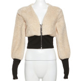 Autumn Women's Fashion Patchwork Fleece Slim Jacket Short Coat