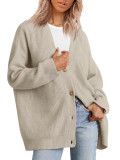 Knitting Cardigan Women's Button V-Neck Solid Color Sweater For Women