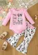 Autumn Baby Girl Cartoon Cow Print Long Sleeve Romper and Bell Bottom Pants and Headband Two-piece Set