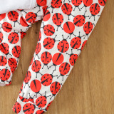 Autumn Baby Girl Long Sleeve Cartoon Ladybug Romper Pants Headband Three-Piece