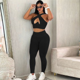 Autumn Women's Solid Color Slim Sleeveless Crop Tank Top Tight Fitting High Waist Casual Pants Suit