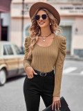 Autumn And Winter Fashionable Women's Casual Square-Neck Slim Long-Sleeved Knitting Top