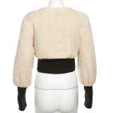 Autumn Women's Fashion Patchwork Fleece Slim Jacket Short Coat