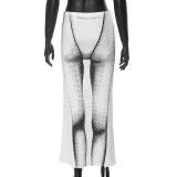 Women's Autumn Street Sexy Body Pattern Print Slim Bodycon Long Skirt