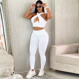 Autumn Women's Solid Color Slim Sleeveless Crop Tank Top Tight Fitting High Waist Casual Pants Suit