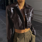 Women Sexy Crop PU-Leather Jacket