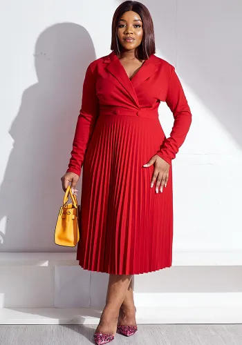 Women Solid Casual Pleated Shirt Dress