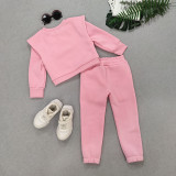 Girls Casual Solid Long Sleeve Sports Two-piece Set