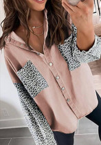 Plus Size Women Shirt Leopard Patchwork Loose Long Sleeve Top
