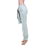 Women Irregular Sleeve Pocket Casual Sports Pants