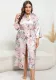 Plus Size Women Loose Long Sleeve Printed Satin Nightgown