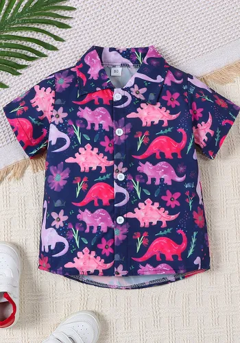 Summer Boy Dinosaur Short Sleeve Shirt