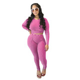 Women Sexy Ribbed Long Sleeve Top and Pant Two-piece Set