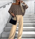 Women Autumn Solid Off-Shoulder Top and Pant Casual Two-piece Set