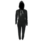 Women Lace-Up Hoodies and Pant Casual Sports Set