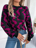 Women Casual Contrast Stripe Long Sleeve Sweater