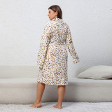 Plus Size Women Long Sleeve Lounge Wear Leopard Print Nightgown
