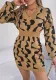 Women V-Neck Contrast Color Long Sleeve Bodycon Sweater Dress