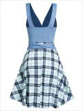 Plus Size Women Deep V Plaid Patchwork Loose Dress