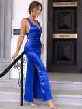Women Summer Sexy Solid Pleated Satin Dress