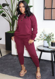 Women fleece Solid Stretch Top and Pant Sports Casual Two-piece Set