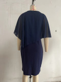 Fall V-Neck Chiffon Shawl Beaded Bodycon Plus Size Women's Dress