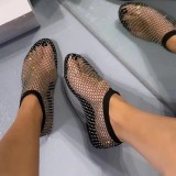 Plus Size Women Summer Round Hollow Diamond Crocs Summer Flat Shoes