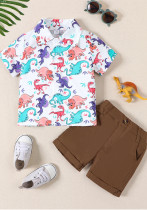 Boy summer cute cartoon dinosaur short-sleeved shirt and Shorts two-piece set