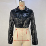 Women Sexy Crop PU-Leather Jacket