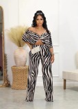 Women Casual Printed Top and Wide Leg Pants Two-piece Set