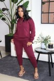 Women fleece Solid Stretch Top and Pant Sports Casual Two-piece Set
