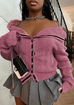 Women contrast color irregular knitting cardigan sweater