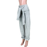 Women Irregular Sleeve Pocket Casual Sports Pants