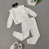 Girls Casual Solid Long Sleeve Sports Two-piece Set